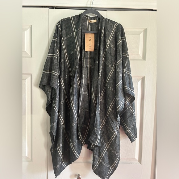 Aziza Wrap Shawl Women’s One Size Taupe Black Plaid - Picture 1 of 12